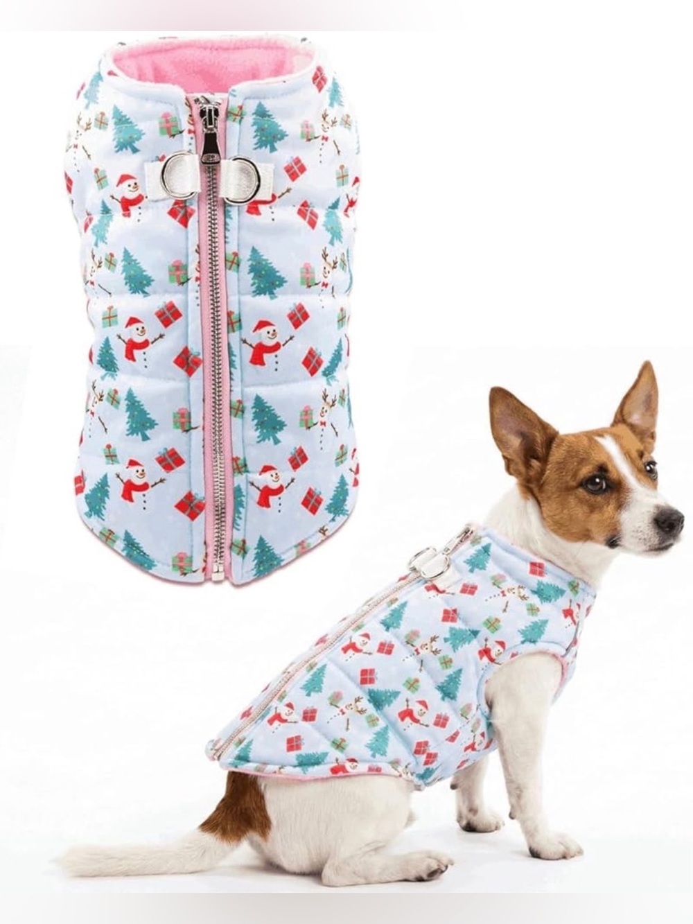 Holiday Quilted Snowman Dog Vest Jacket - Pink Lining